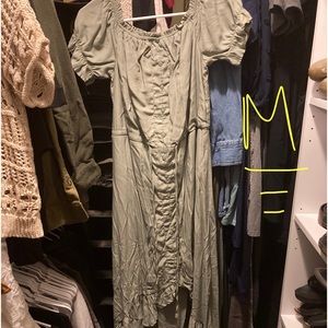 Olive Green High Low Off the Shoulder Dress